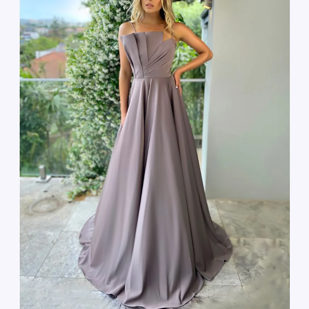 

Exquisite Prom Dresses 2025 Chic O Neck Spaghetti Strap Sleeveless Evening Dress Floor Length A Line Draped Banquet Formal Gown