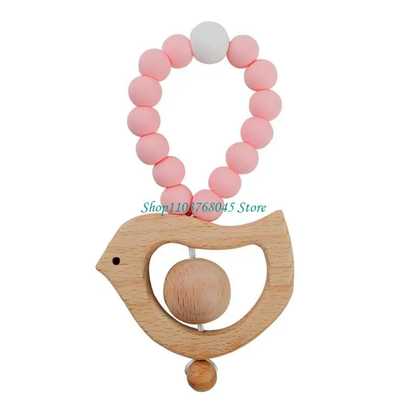 R53F 1pc Baby Teether Silicone Bracelet BPA Birds Animal Pendant Ring Teething view 3