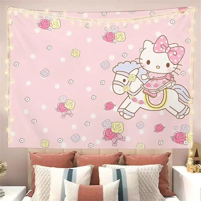 Hello Kitty Cartoon Tapestry Home Decor Kawaii Girls Student Dormitory Bedroom Living Room Wall Decoration Design Birthday Gift