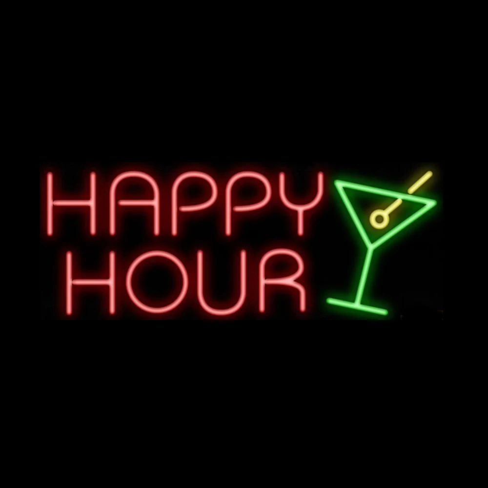 HAPPY HOUR Lemon Drinks Neon Light Sign Custom Handmade Real Glass Tube Bar Store Advertise Display Lamp Room Decoration