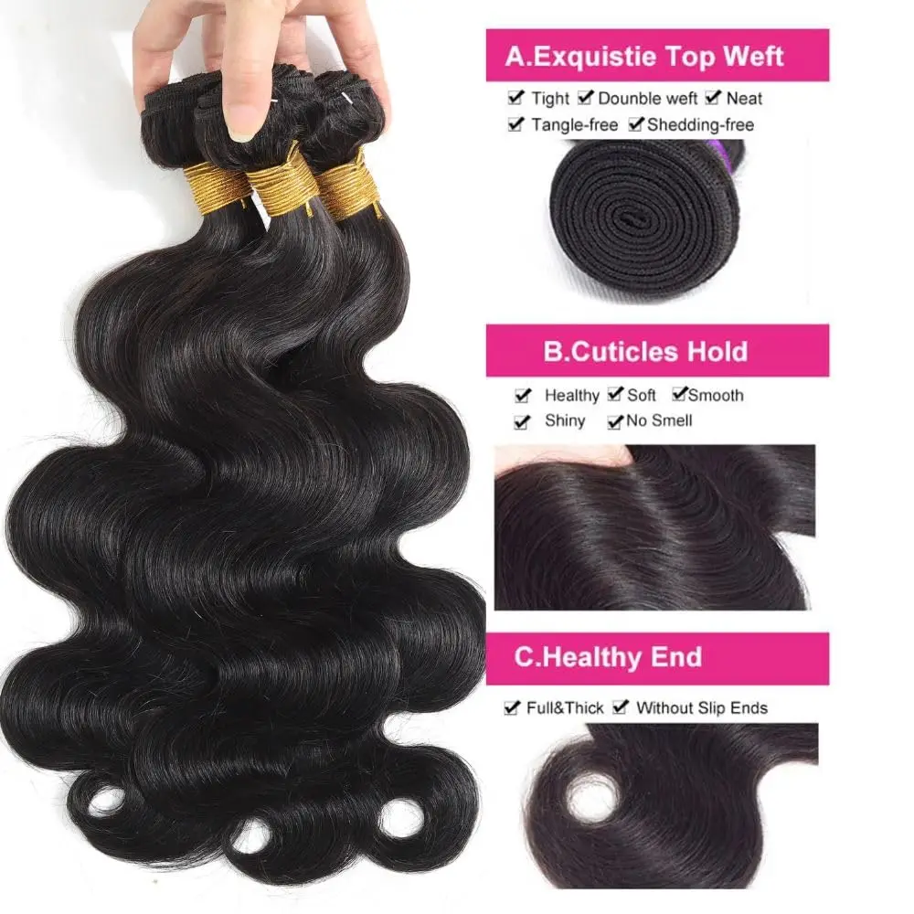 Paquetes de cabello humano 18 20 22 pulgadas paquetes de onda del cuerpo cabello humano 100% cabello virgen brasileño sin procesar 10A