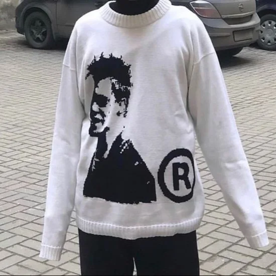 American Retro Street Loose Casual Knitted Sweater Trendy Y2K Gothic Style High Quality Sweater Jacket for Teens  O-Neck High