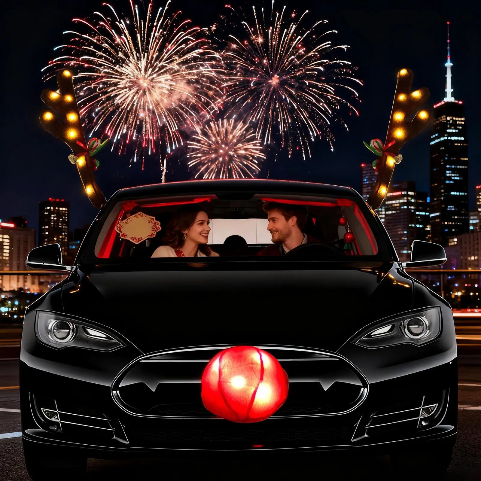 Car Antlers For Christmas Cute LED Holiday Supplies With Jingle Bells Reindeer Christmas Decor For Travel Daily Special