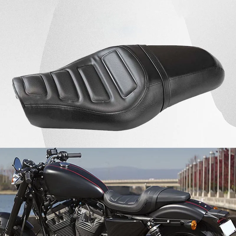 Per Harley XL883 1200 X48 Cuscino del sedile modificato Cuscino del sedile doppio Cuscino del sedile in pelle integrato anteriore e posteriore