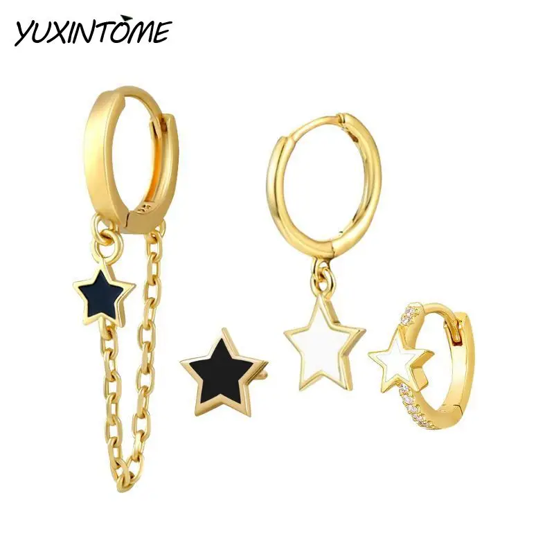 New 925 sterling silver ear needle Enamel heart/star/cat claw hoop earrings for women chain earrings fashion jewelry accessories