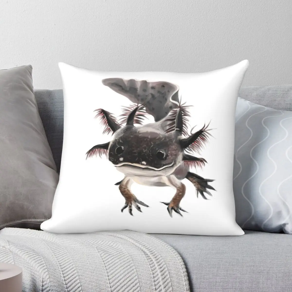 Happy Axolotl Pillowcase Polyester Linen Velvet Pattern Zip Decor Pillow Case Sofa Seater Cushion Cover