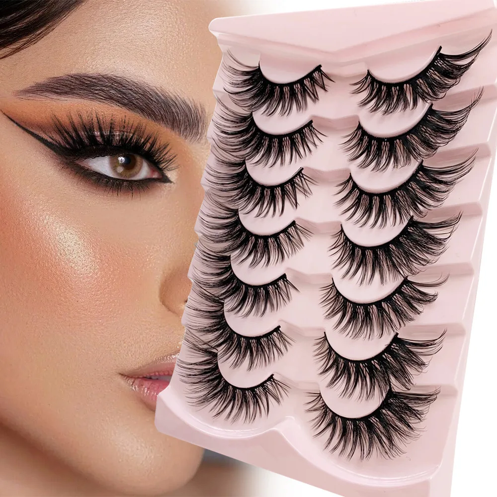 

Complete Set 7 Pairs European American Popular Fake Eyelashes Natural Long Eyelashes Winged End Eye Elongated False Eyelashes