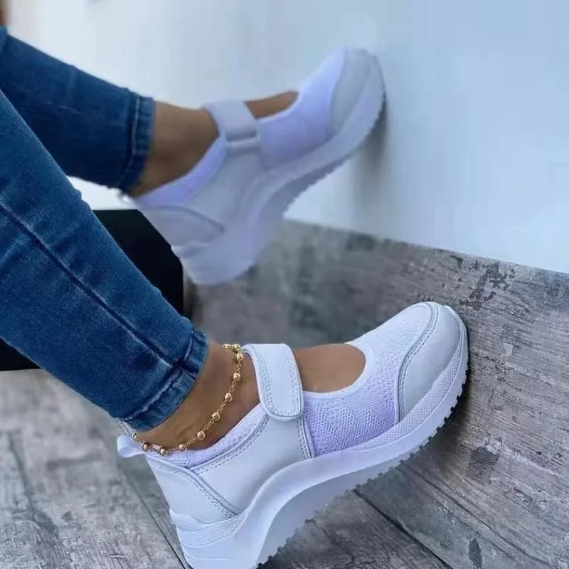 Zapatillas Mujer sepatu olahraga wanita, sneaker Wedge bernafas jaring 2024 kasual ukuran besar