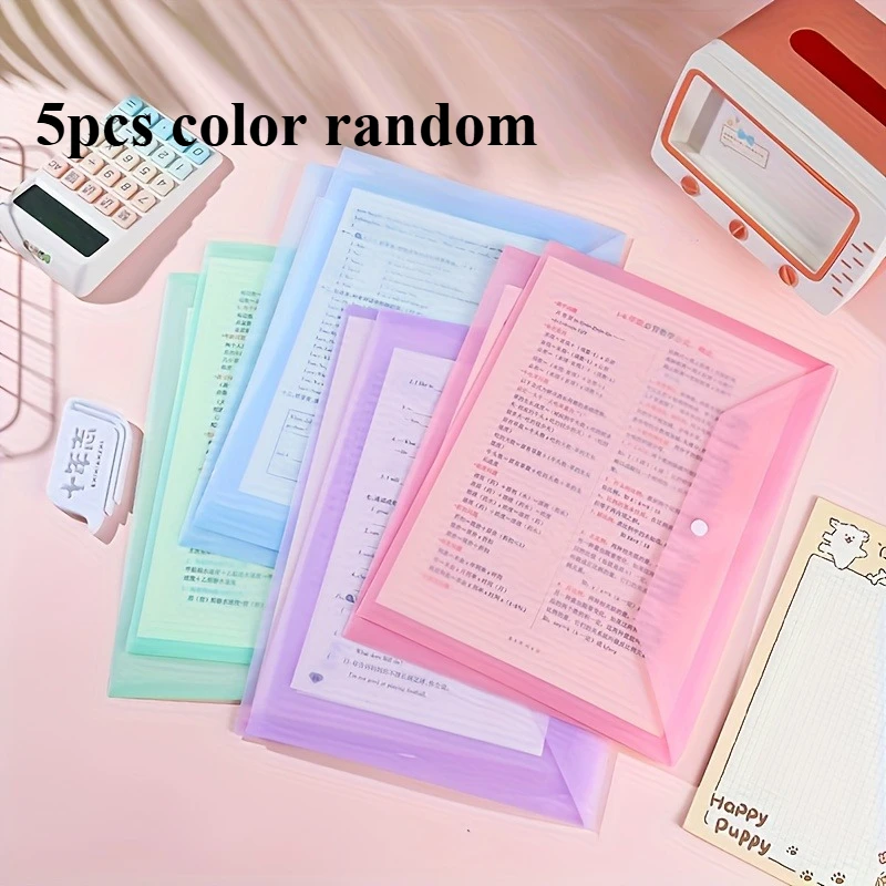 

5-Pack Transparent File Folders, A4 Morandi Color PP Plastic Document Holders for Office & School, Lightweight yet Durable