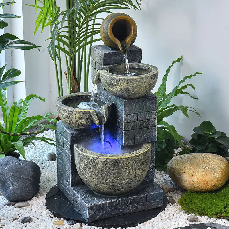 Garden Waterscape Garden Decoration Ornament Crystal Ball Lucky Fountain Retro Running Water Circulating Water European Retro