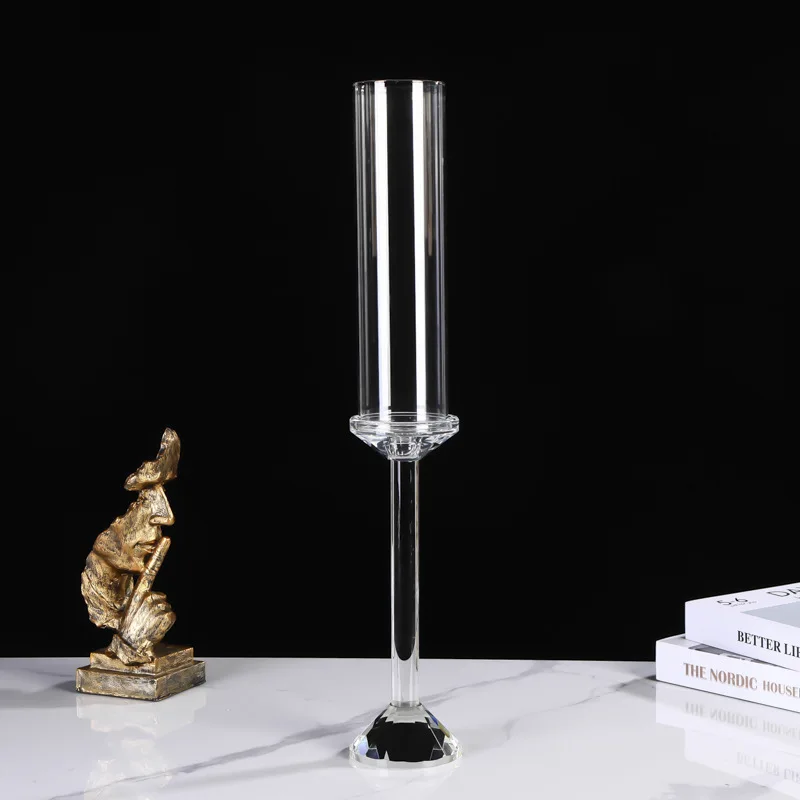 For  Single Crystal Glass Candle Holder, Dining Table Centerpiece for Wedding & Home Decor