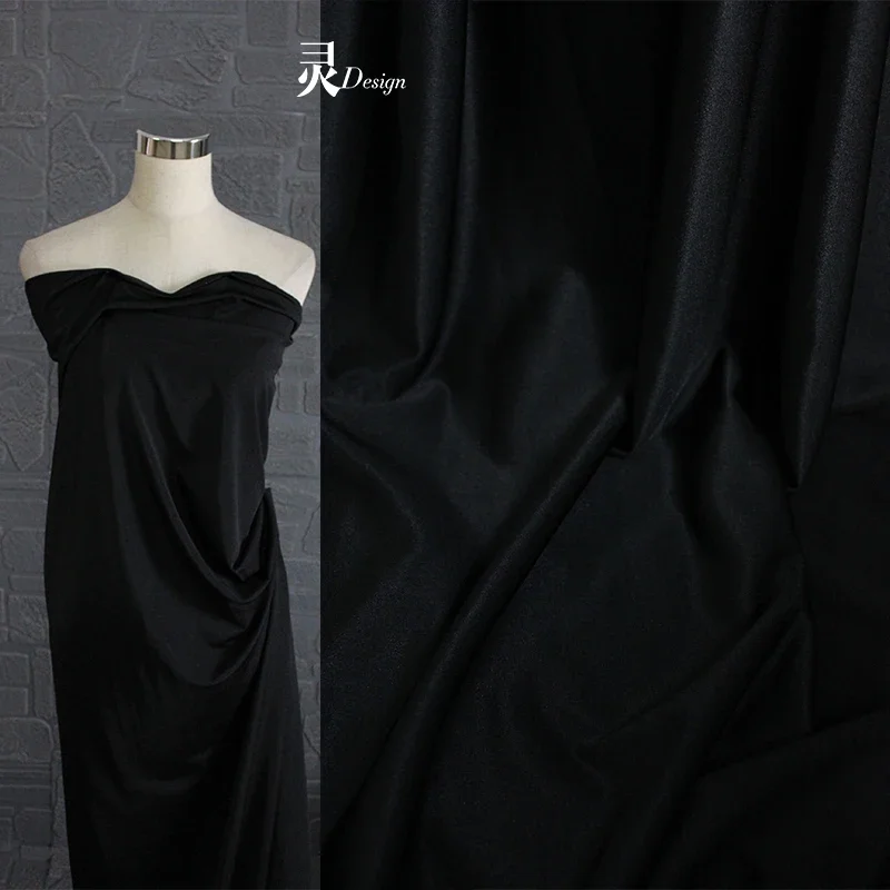 

Черная эластичная ткань, приятная для кожи, мягкая для одежды, спортивный костюм, модный дизайнер, материал для шитья своими руками, ткань ручной работы по метрам