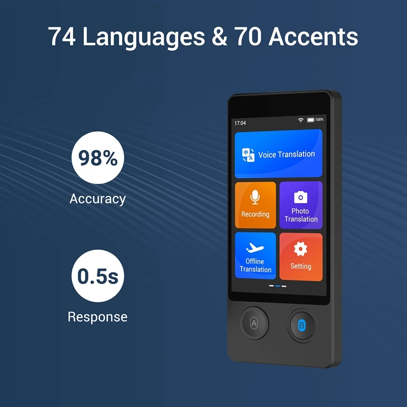 جهاز مترجم صوتي W12 144 لغة وطنية ذكية في الوقت الحقيقي ترجمة نصية صور مترجم متزامن-A22U
