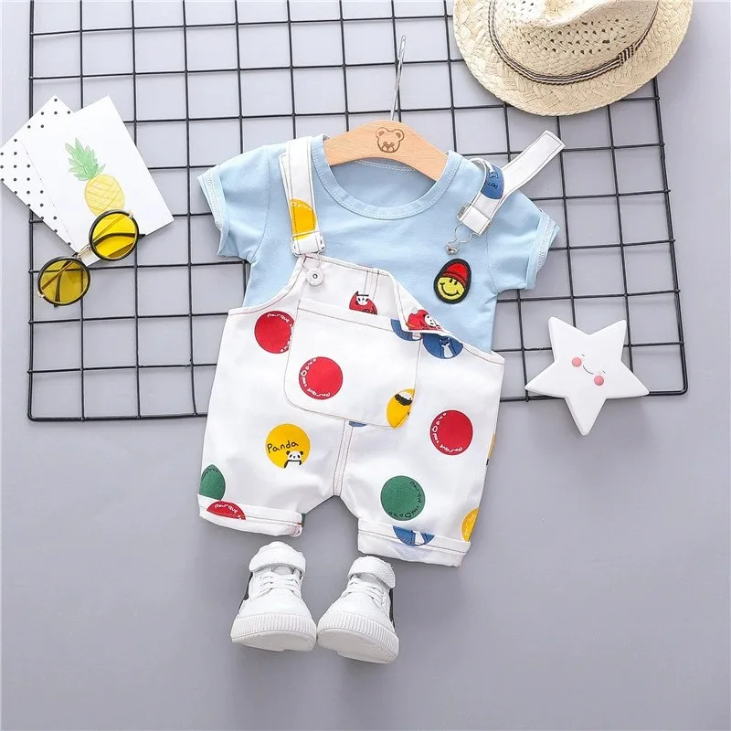 Baby boys' clothing newborn cotton T-shirt navy shorts sling suit baby supplies newborn clothing 0-3 year old children's suit