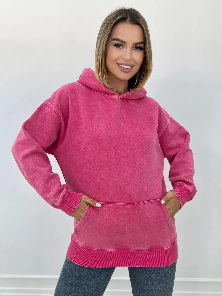 

100%Cotton Woman Vintage Washed Sweatshirt Harajuku Casual Pullover Comfort Loose Hoodie Autumn Warm Fleece Tops