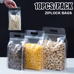 10pcs Stand Up Pouch Bags Transparent Plastic Ziplock Bags Resealable Food Packaging Handle Bag Candy Nuts Seal Storage Bags