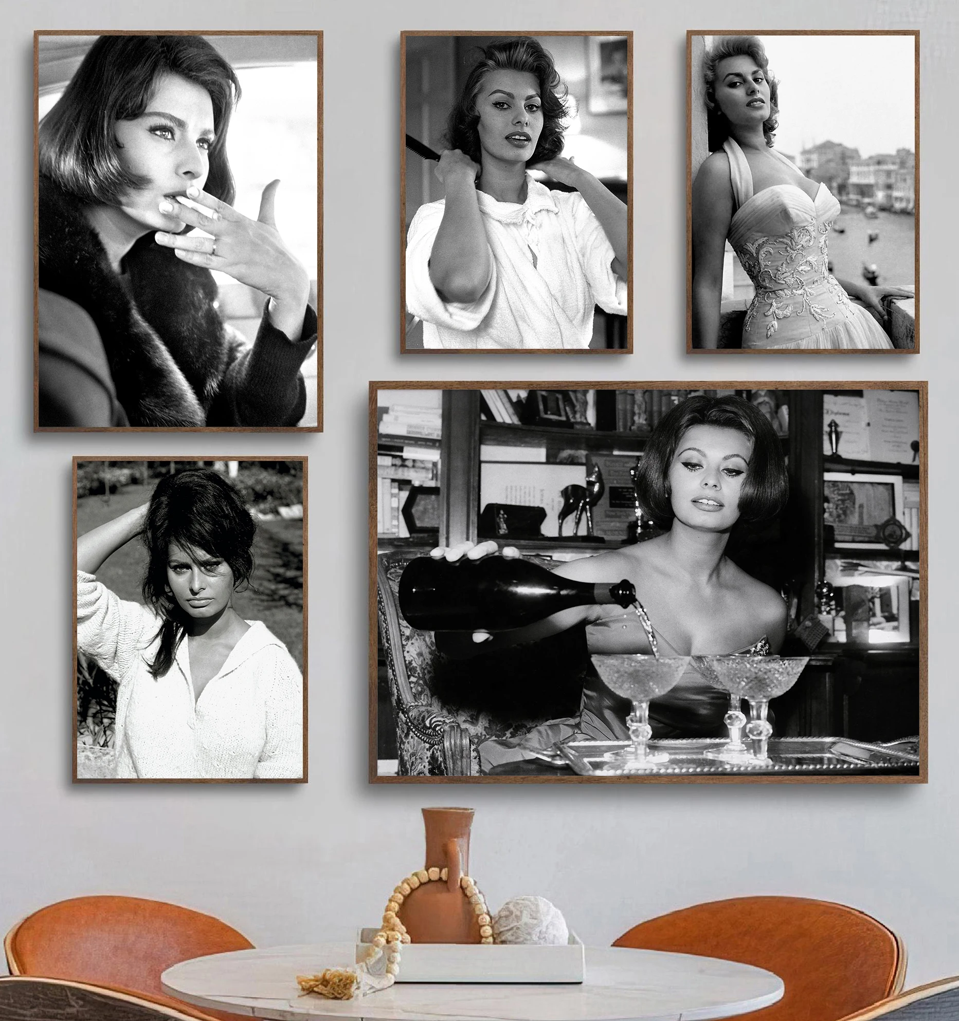 الممثلة الحديثة ضرب صوفيا لورين أبيض وأسود خمر التصوير المشارك قماش لوحات صور فنية للجدران ديكور المنزل #2