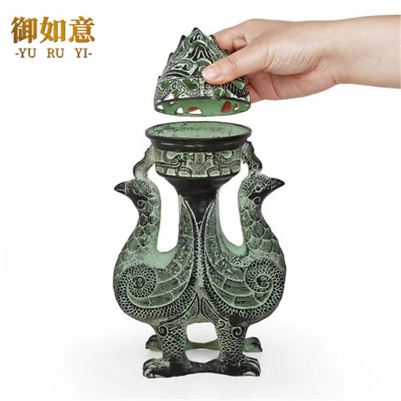 Shangshan Ruoshui Vintage Bronze Ware Crafts Double Phoenix Dong Stove  Home Decoration Phoenix Fumigation Stove