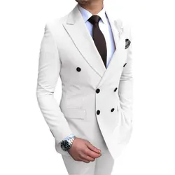 2023 Wedding Suits Men Business Fashion 2 Piece Set Slim Jacket Dress Blazers Coat Pants Trousers Solid Color Double Breasted