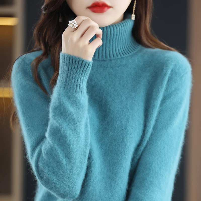 Autumn and Winter 2022 New Women's Sweater 100% Mink Cashmere High Neck Knitted Pullover Korean Fashion Soft Women's Top