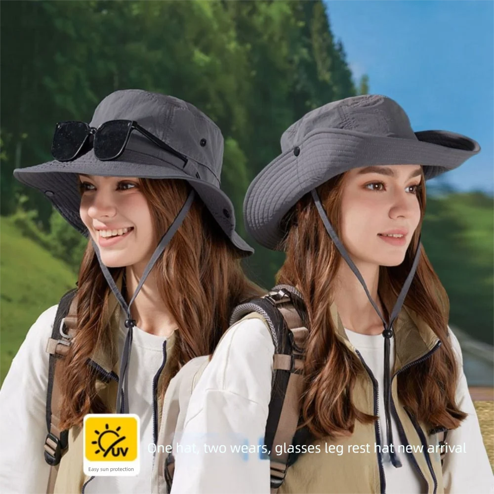 

Casual Anti-UV Fisherman Hat Large Brim With Glasses Leg Support Sunscreen Hats Waterproof Visor Cap Summer