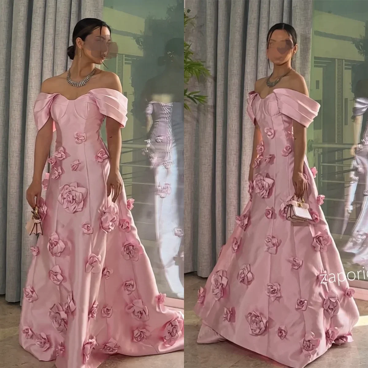 فستان سهرة وردي حورية البحر على شكل زهرة للنساء مخصص عربي فيستدوس دي غالا بدون أكتاف فساتين حفلات بدون أكمام #1