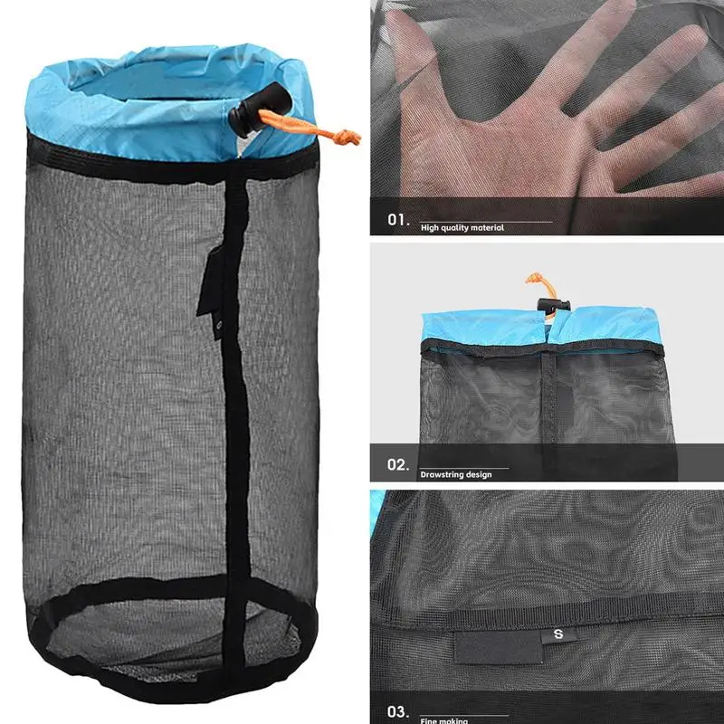 5Pcs/set Travel Mesh Stuff Sack Nylon Mesh Drawstring Storage Bag For Camping Travelling Hiking Sleeping Bag Ditty Sacks