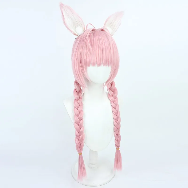 شعر مستعار Hololive VTuber Hakui Koyori التنكري مع الأذنين والضفائر المزدوجة هدية الهالوين