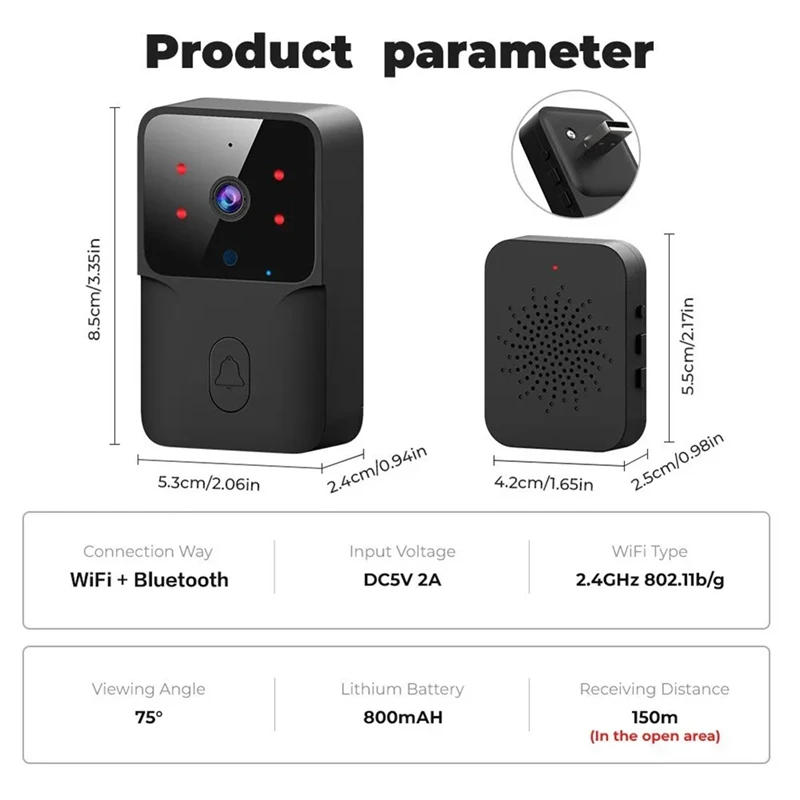 Campainha sem fio Tuya-WiFi com câmera, durável, DC, AC, alimentado por bateria, campainha, Alexa, Google, B