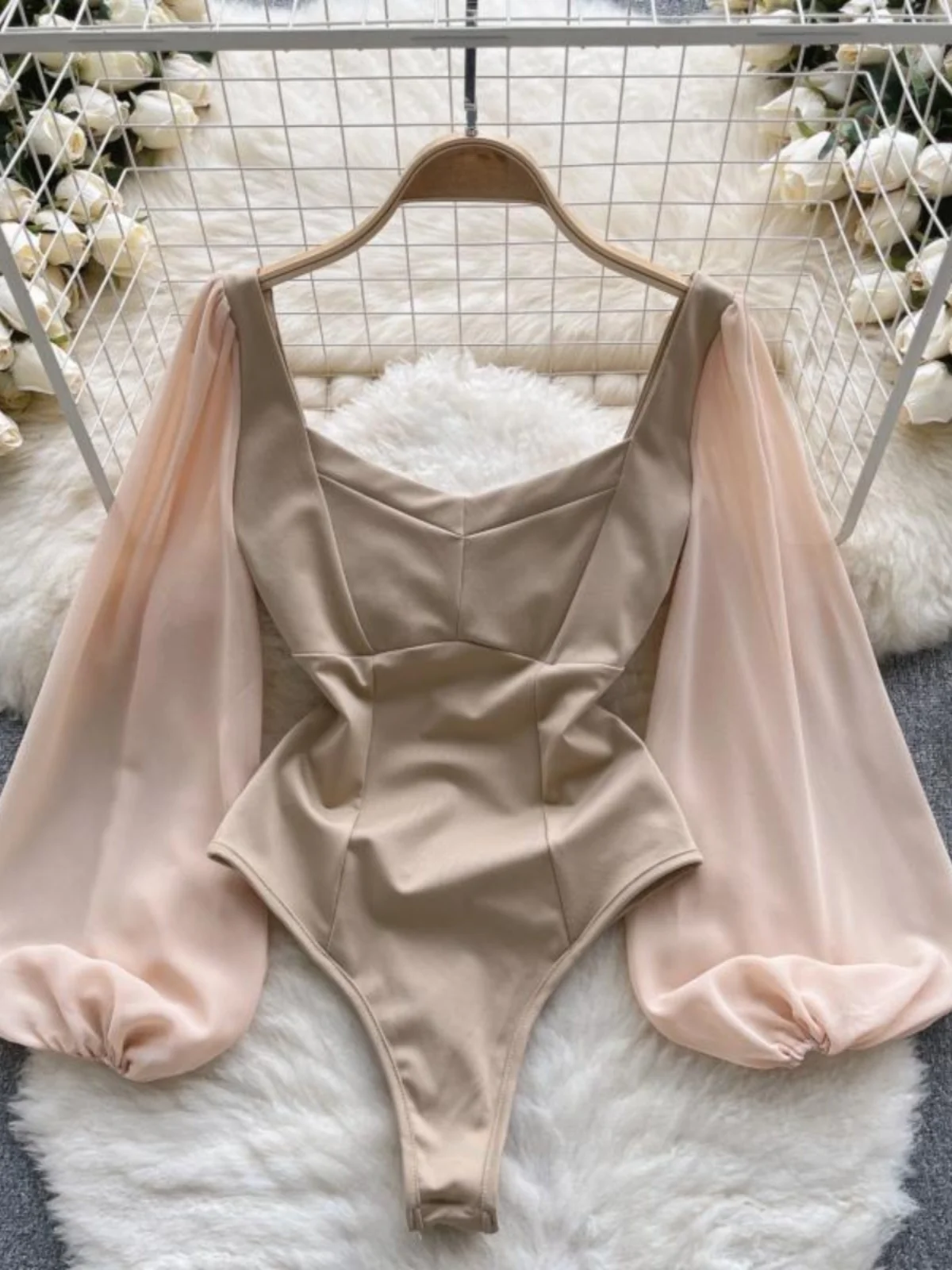 

plus Size Suit Long Sve Bal Square Collar Sexy MM Hot Girl Inner Wear Top Women's Faion Commute Sle Kor...