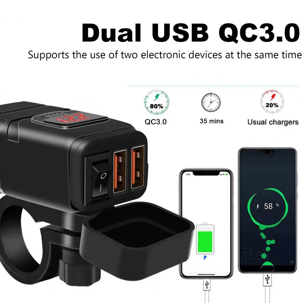 Pengisi daya ponsel USB Tipe C untuk sepeda motor, pengisi daya USB Tipe C dua port USB Tipe C tahan air untuk sepeda motor, mobil, pengisi daya perahu SUV