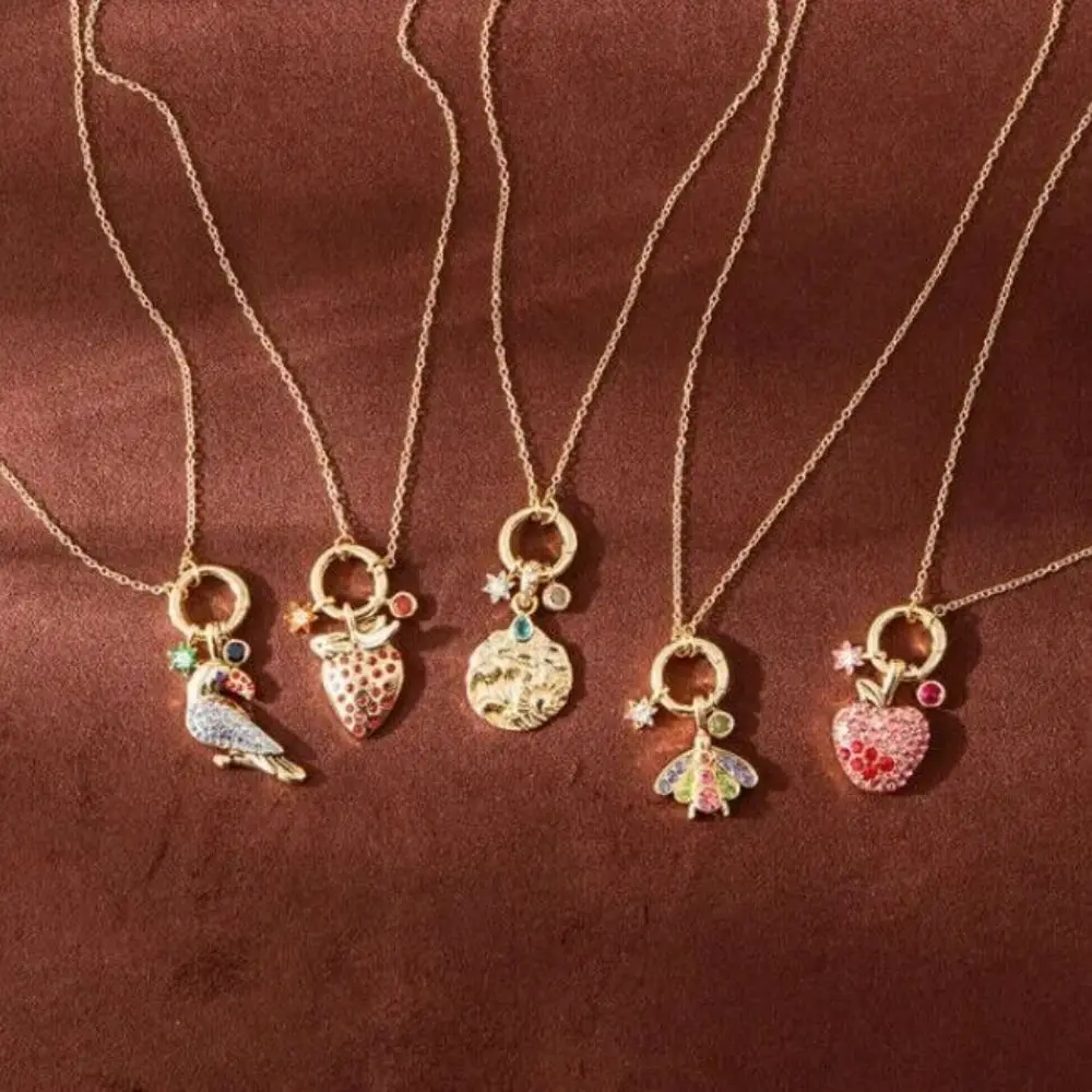 패션 메탈 딸기 목걸이 방수 골드 컬러 펜던트 목걸이 우아한 크리스탈 체인 초커