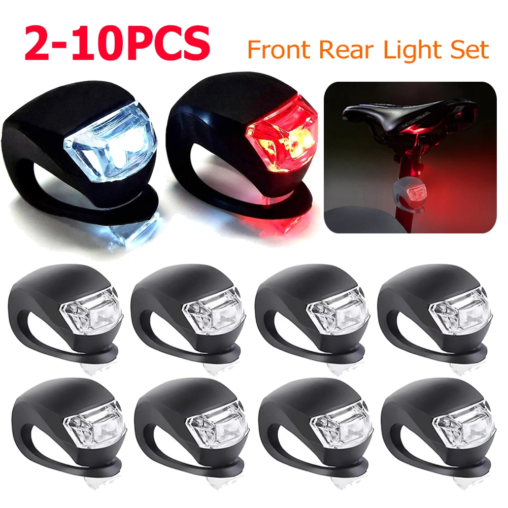 2-10pcs LED Silicone Bicycle Front Rear Light Set 3 Modes Waterproof MTB Mountain Road Bike Cycling Headlight Tail Warning Lamp