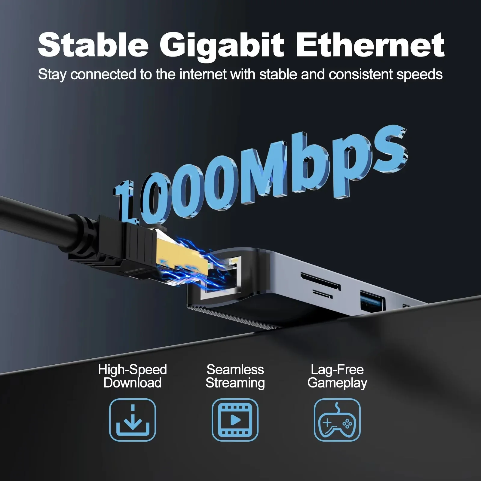 Stacja dokująca USB-C 8-w-1 z Ethernetem 1000Mbps, HDTV 4K60Hz, 2 portami USB3.0, 2 portami USB-C, adapterem PD z maksymalnym ładowaniem 100W i obsługą transmisji danych. — zdjęcie produktu 6