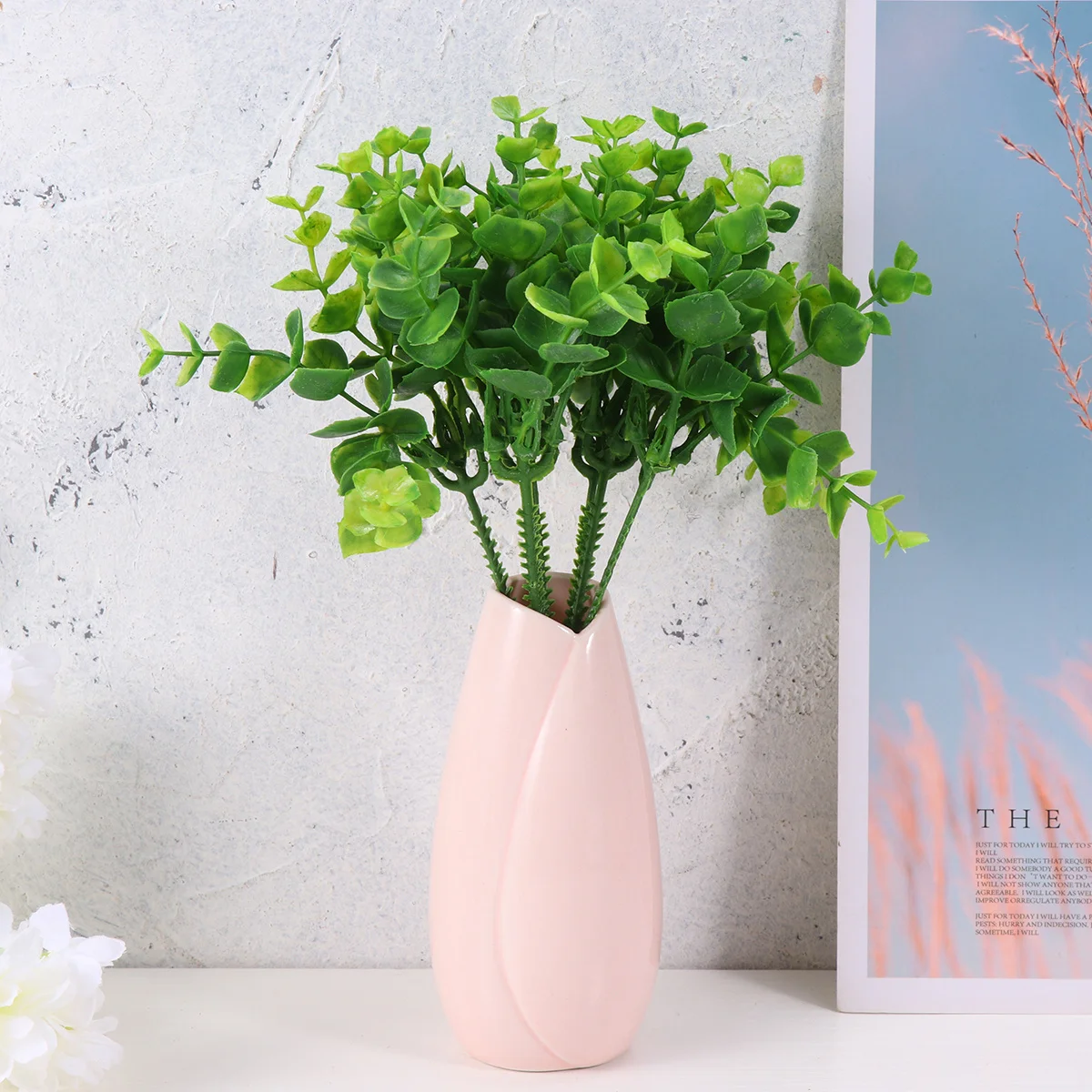 

12Pcs Artificial Green Plant Simulation Eucalyptus Leaves Lifelike Long Lasting for Wedding Home Floral Crafting