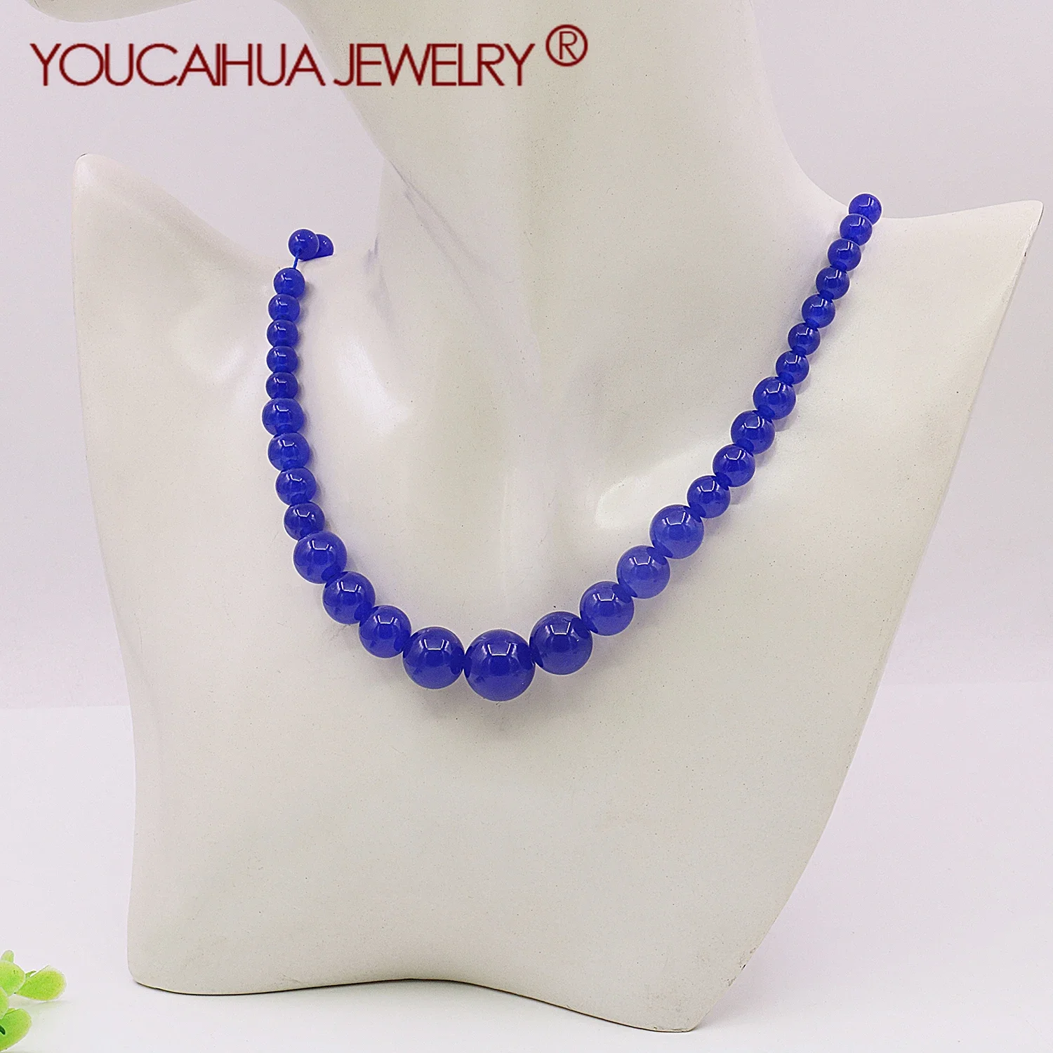 6-14mm Natural Stone Blue Chalcedony,Tower Round Bead Necklace/Earirngs Set Transparent Jewelry,Women\'s Gift,Rotating Button