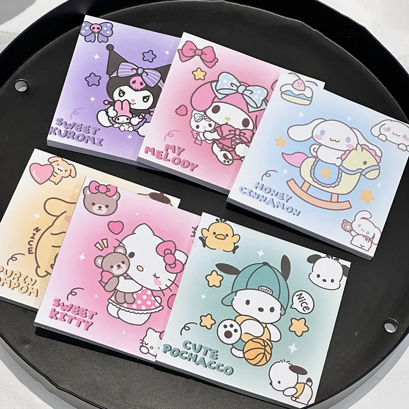 6pcs Sanrio Memo Pad Hello Kitty Kuromi Pachacco Melody Self-stick Note Office Accessories Stationery School Supplies Wholesale