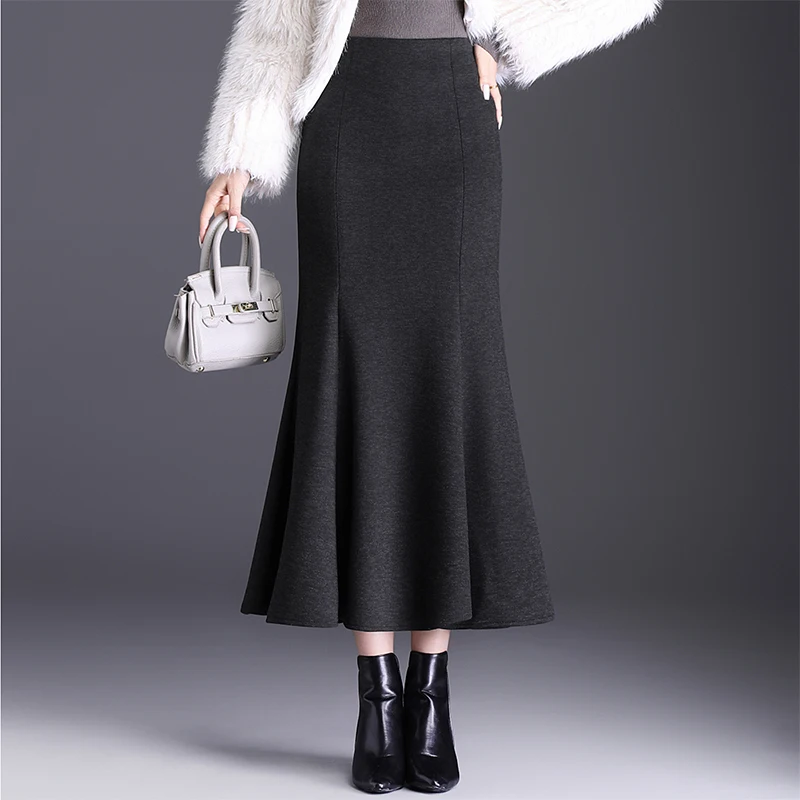 

Fall Winter Thi Woolen Tailored Skirt High Waist Slimming Faionable Long f-length Women's New 2025 Fi Tail Skirt