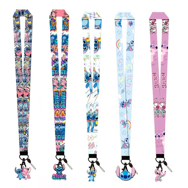 Disney Anime Stitch Phone Lanyards for Key Neck Strap Cartoon Stitch Dolls Key Chain Lanyard Key Holder DIY Hang Rope Toys Gifts