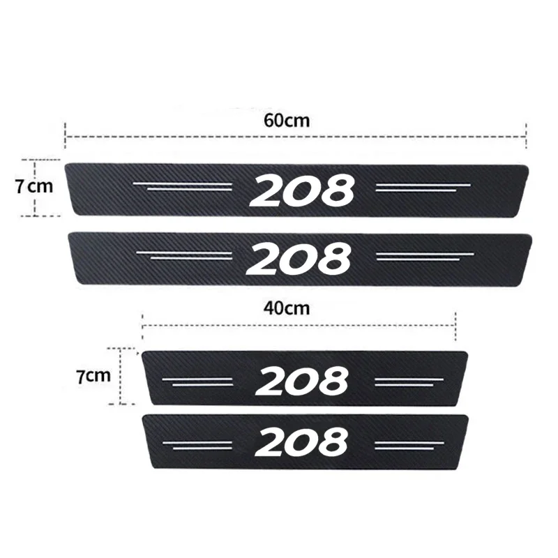 for Peugeot 208 Logo Auto Door Threshold Strip Tape Waterproof Film Carbon Fiber Car Door Sill Anti Kick Sticker Scuff Scratch