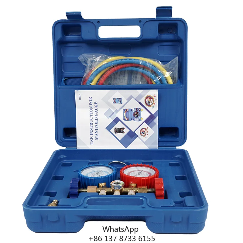 Manômetro de Pressão de Ar Condicionado Tricolor Karjoys com Mangueiras para R410a/R134a/R22/R404 Ferramenta de Refrigeração para Veículos Abarth 124