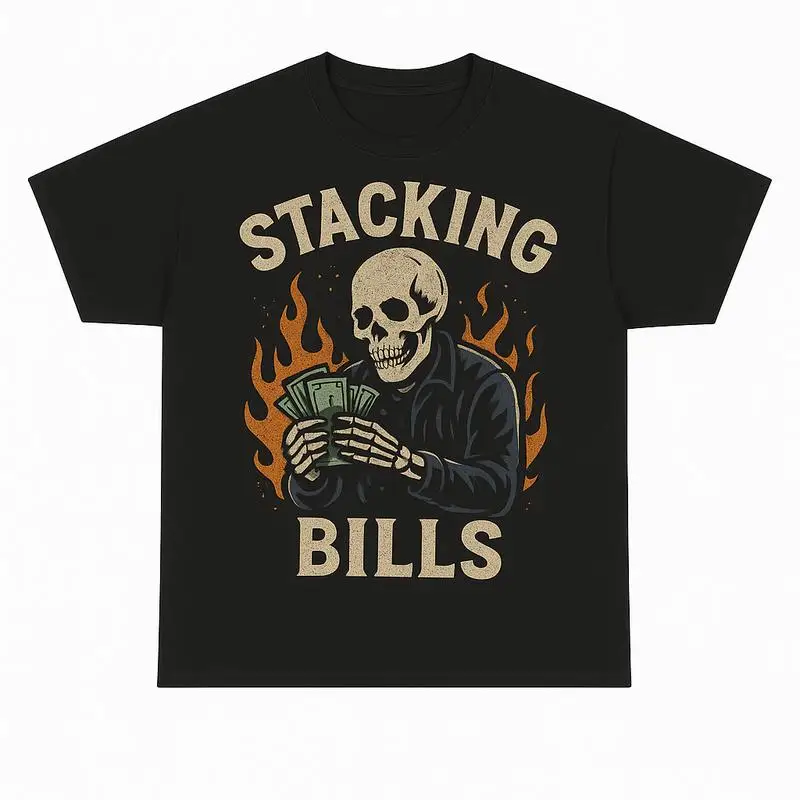 

Fashion Designer T-Shirts - 100% Stacking Bills Shirt Funny Hustle Money Graphic Tee Retro Skull Streetwear T Shirt Hip Hop