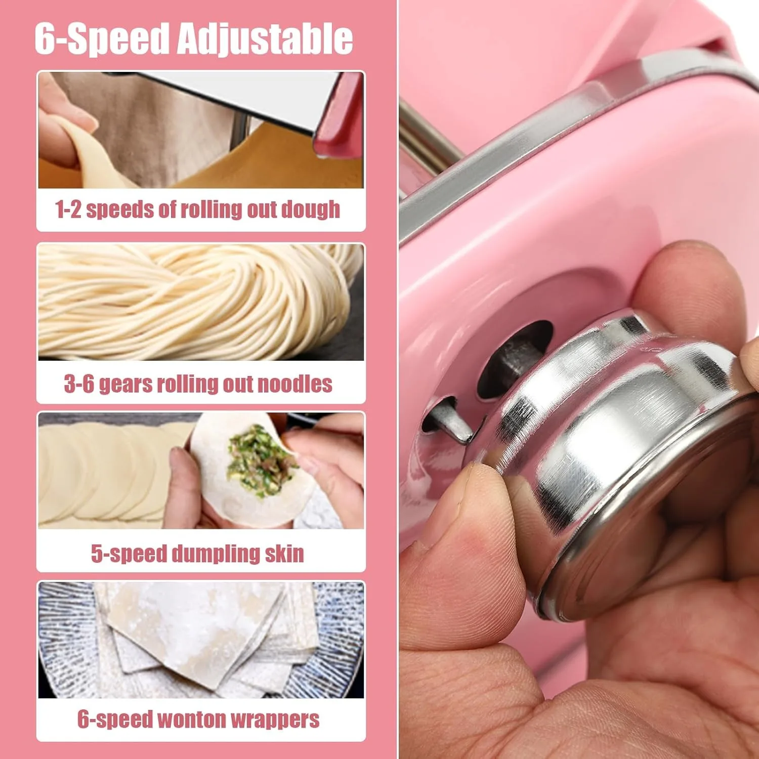 Pasta Maker Machine Adjustable Thickness Settings, Adjustable Clamp, Stainless Steel Construction for Spaghetti, Lasagna