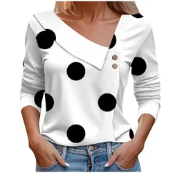 Blusas Femininas Tendencia 2024 Autumn Women New Long Sleeve Fashion Print Top Button Pullover V-neck Office Lady Street Blusas