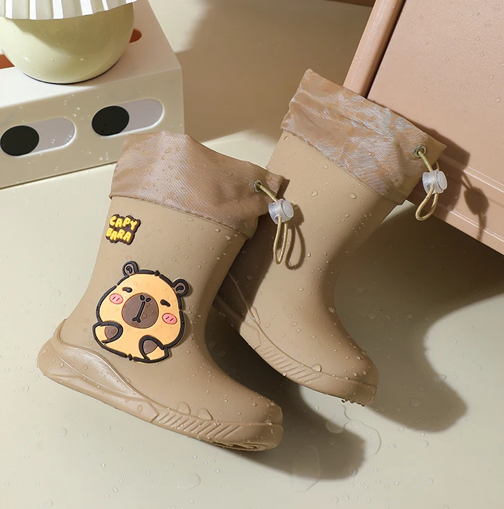 One Pair of Toddler Mid-Calf Rain Boots for Boy and Girl Comfortable Soft Sole Capybara Rubber Water Shoes Elastic Band image 6