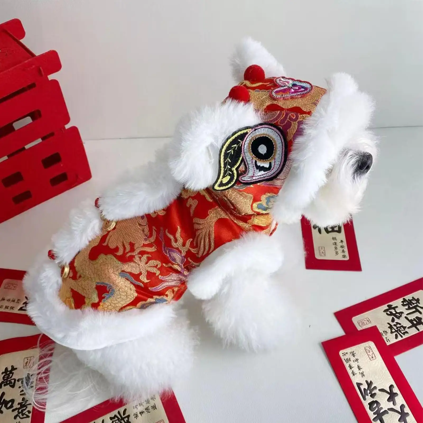 Dog Lion Dance Costume Puppy Dress Up Outfits Puppy Cosplay Clothes for Celebrations Themed Parties Family Gatherings Pet view 5