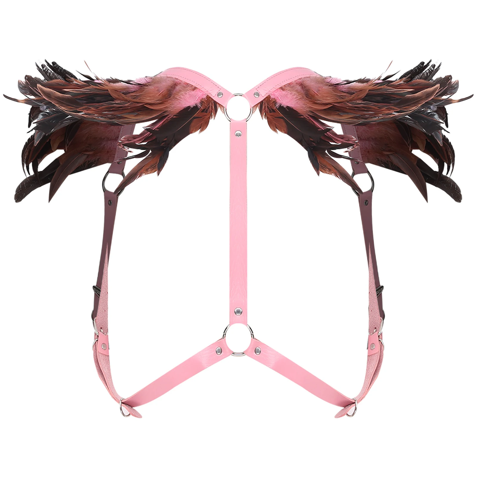 Unisex Gotycki Punkowy Pas na Klatkę Piersiową z Piórami, Regulowany Pas na Ciało, Akcesorium do Kostiumu Cosplay na Imprezę lub do Klubu