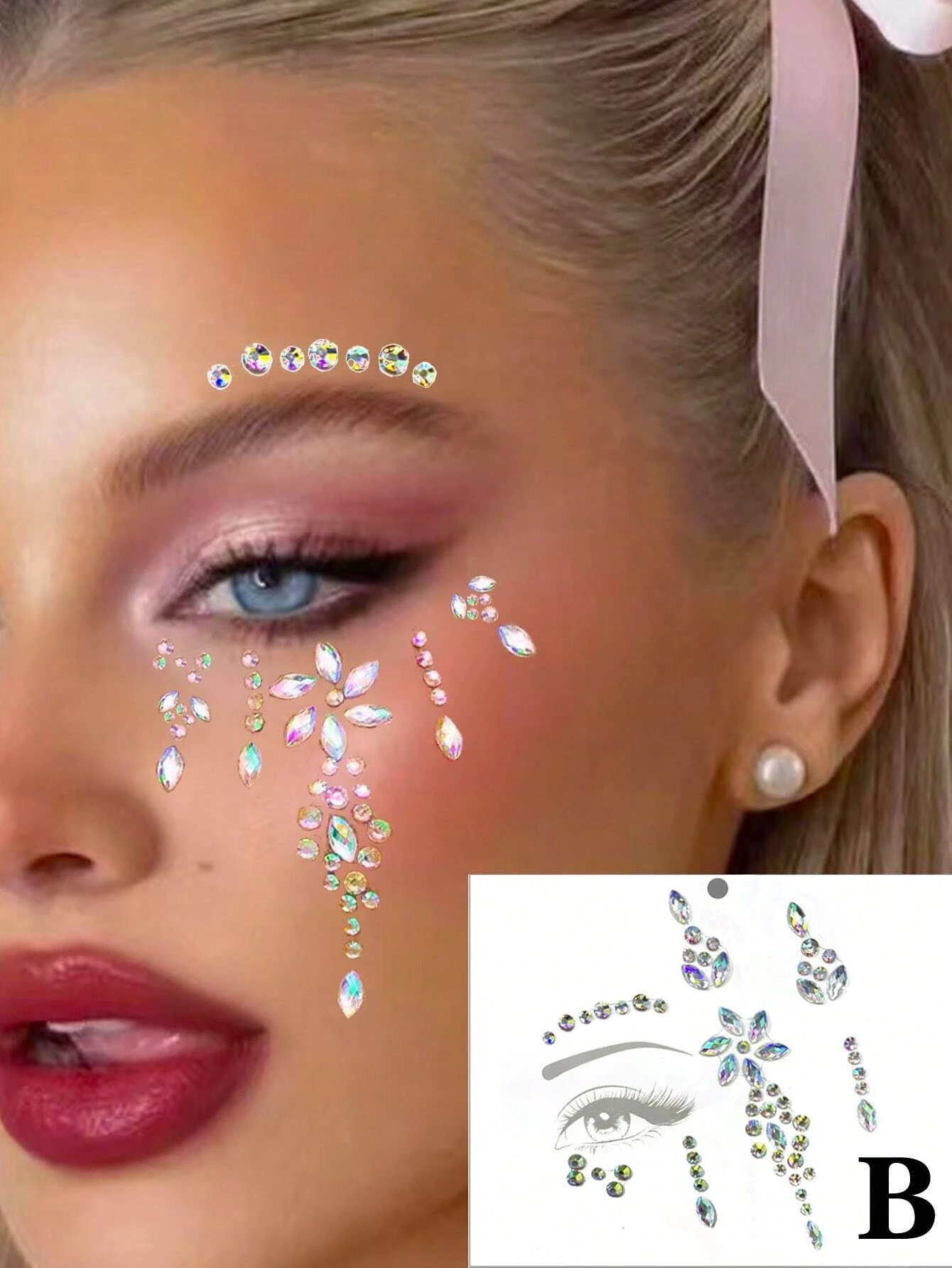 1/3 قطعة مجوهرات عين حجر الراين المثيرة ، ملصقات ديكور من حجر الراين المتلألئ ، مادة ABS ، مكياج تنكري لمهرجان الموسيقى