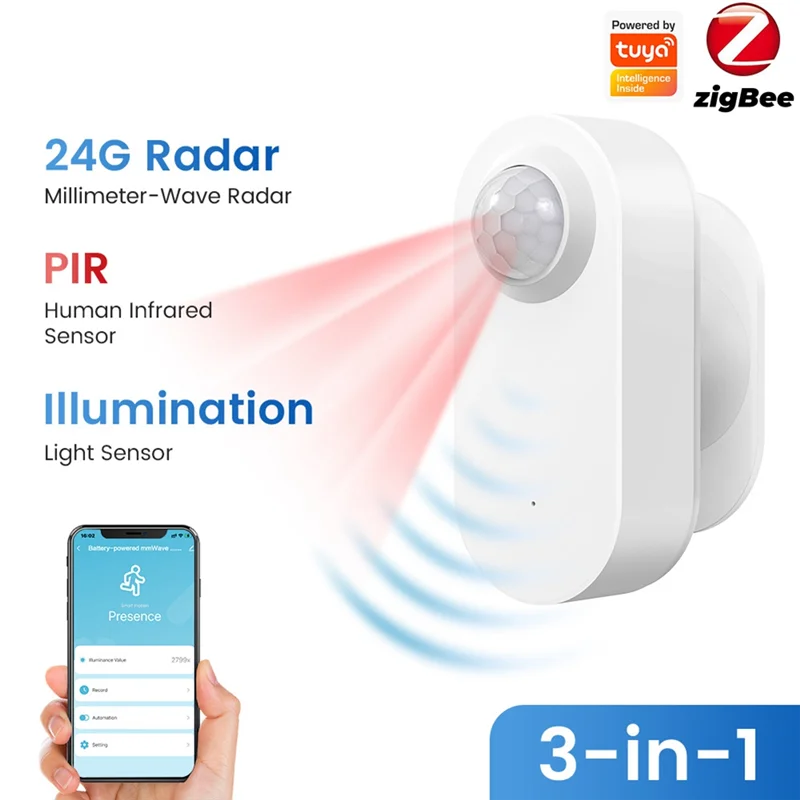 AT43-3 em 1 zigbee sensor humano de onda milimétrica inteligente corpo humano sensor pir sensor de movimento pir com valor de iluminação sensor de movimento