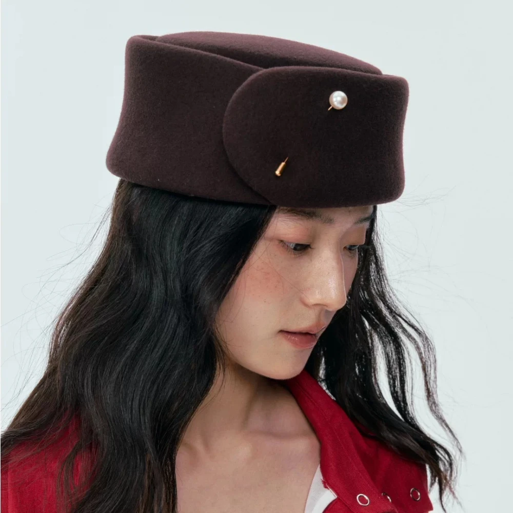 French Retro Winter Wool Beret Korean Ins Style Pearl Decorated Pillbox Hat Daily Outdoor Banquet Dating Women Beret